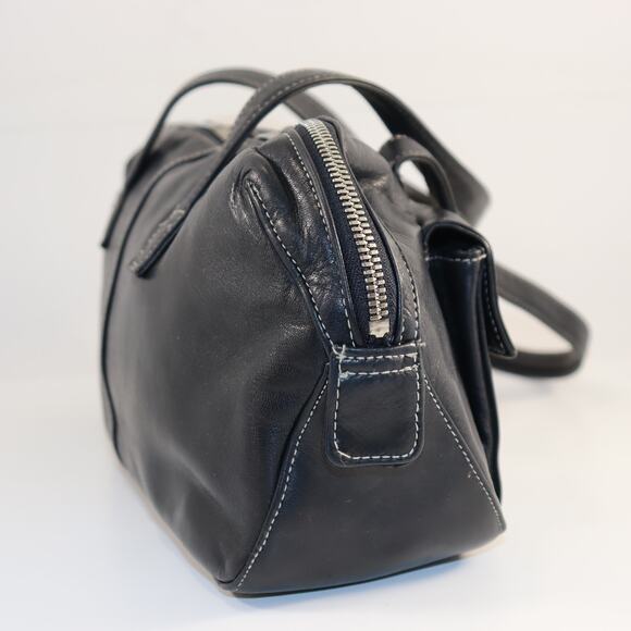 La Bagagerie Black Leather Satchel Tote with Front Pockets - Picture 3 of 7